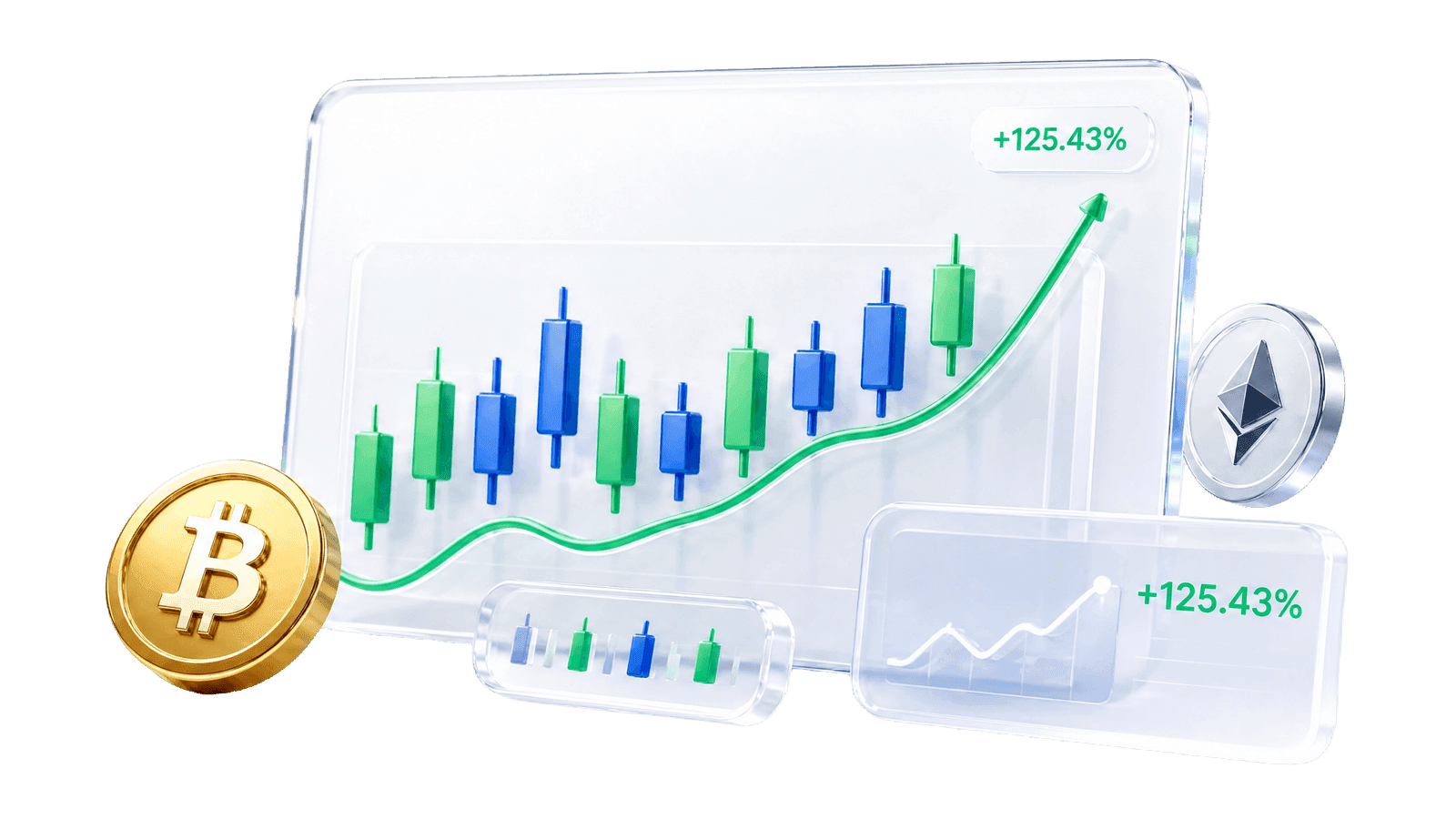 Trading dashboard with crypto coins and profit growth chart